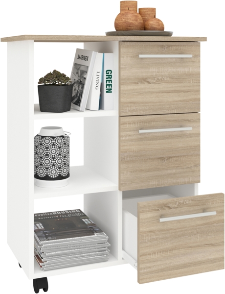 VCM Küchenmöbel Servierwagen Esilo 919015 Weiß / Sonoma-Eiche H. 85 x B. 68 x T. 38 cm