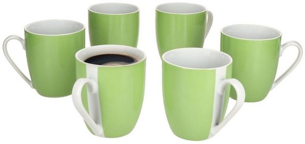 MamboCat Becher 6er Set Variant Grün Kaffeebecher 350ml bunte Porzellan-Tassen, Porzellan