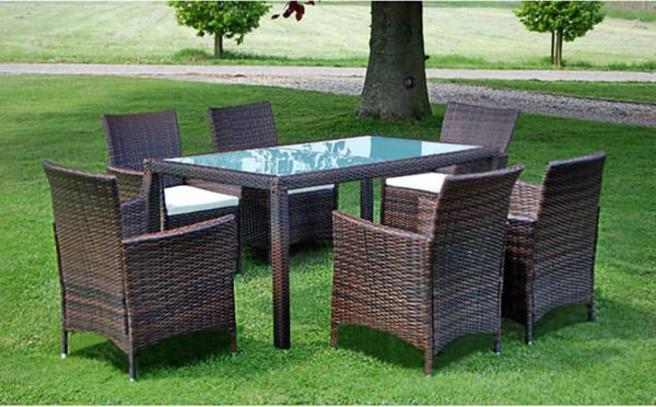 vidaXL 7-tlg. Garten-Essgruppe mit Auflagen Poly Rattan Braun 43119