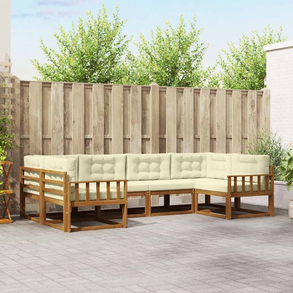 vidaXL Outdoor-Sofagarnitur mit Kissen 6 pcs Natur und Creme 3368063