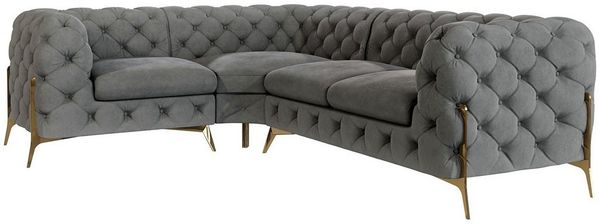 S-Style Möbel Ecksofa Ashley, Chesterfield mit Goldenen Metall Füßen, Wellenfederung