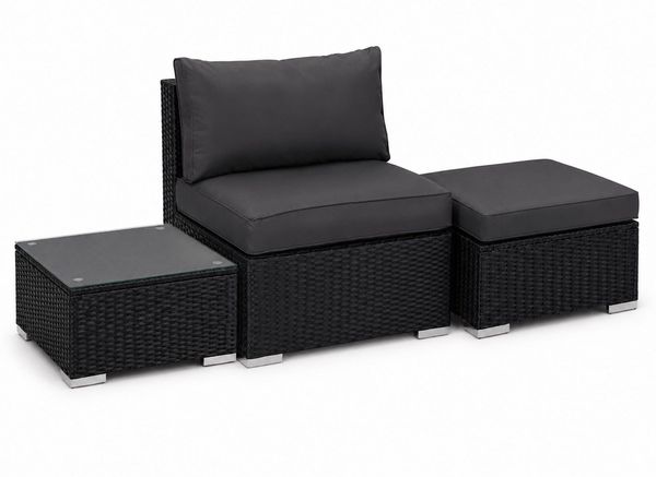 MeXo Gartenlounge-Set modulares Poly-Rattan Lounge-Set, (Lounge-Sitzmodul mit Fußhocker & Beistelltisch, 10 cm Polster, Balkonmöbel wetterfest, UV-beständig), kleines Gartenmöbel-Set für Balkon & Terrasse Bild 2