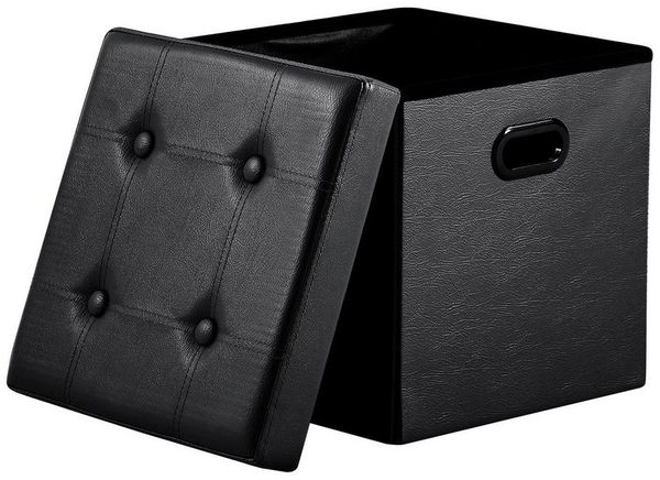Zedelmaier Sitzhocker Sitzwürfel mit Stauraum Fußhocker Fußbank Truhen Aufbewahrungsbox faltbar belastbar bis 300 kg, aus Kunstleder kratzuuunempfindlich, 38 x 38 x 38 cm (Schwarz-2)
