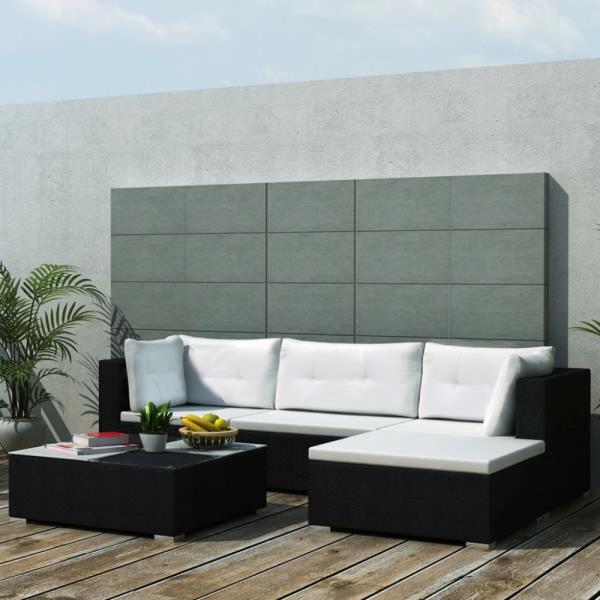 vidaXL 5-tlg. Garten-Lounge-Set mit Auflagen Poly Rattan Schwarz 41872