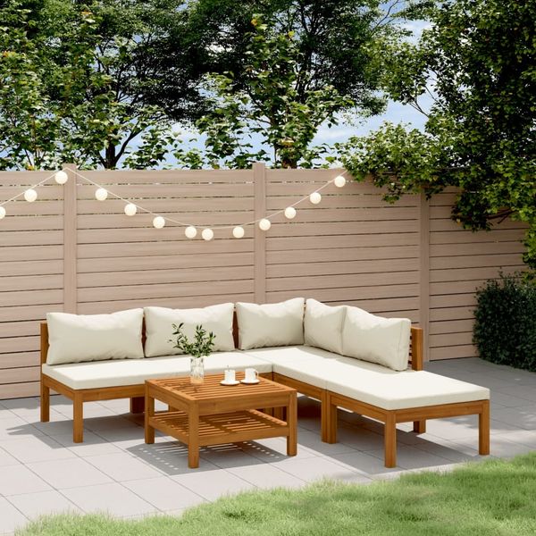 vidaXL 6-tlg. Garten-Lounge-Set mit Creme Kissen Massivholz Akazie 3086948