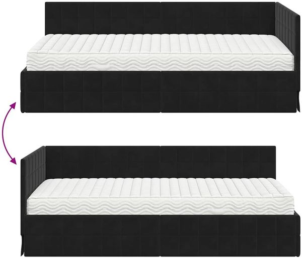 vidaXL Eckbettgestell mit Matratze mit Kopfteil 2 pcs Schwarz Samt 3393953 Bild 12