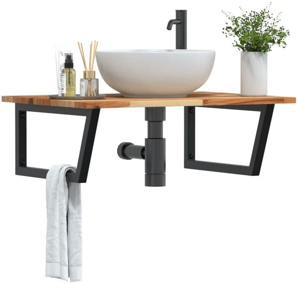 vidaXL Waschbeckenregal Wandmontage Stahl und Akazienholz 3302927
