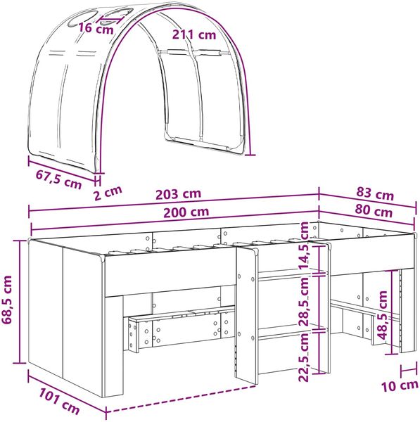 vidaXL Bett mit Tunnel 3 Stk. Sonoma Eiche und Pink Holzwerkstoff 3423530 Bild 11
