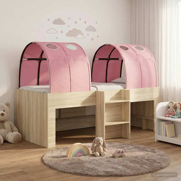 vidaXL Bett mit Tunnel 3 Stk. Sonoma Eiche und Pink Holzwerkstoff 3423530