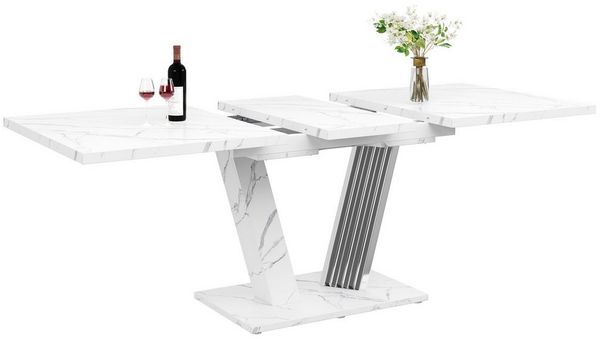 MODFU Esstisch Teleskoptisch,Moderne Esstisch,Ausziehbar,Esszimmer-Set (mit Ausziehfunktion (120-160×80×76cm), eleganter Küchentisch für 6-8 Personen, stabiler Ausziehtisch mit V-förmigen Beinen, 1-St, 120-160×80×76cm), Esstisch Teleskoptisch