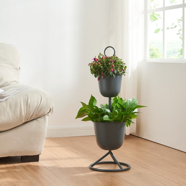 Blumenständer Alphen 2 Töpfe 76,5x26cm Schwarz [en. casa]