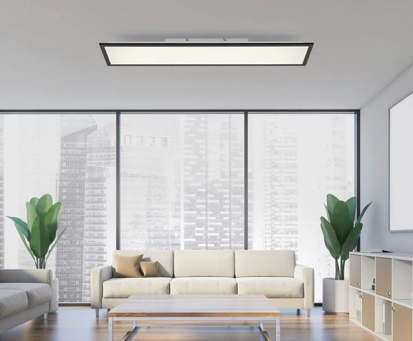 JUST LIGHT LED Deckenleuchte "Flat" 24 W, CCT Farbwechsel, Fernbedienung, 100x25 cm, Deckenlampe, Wohnzimmer Lampe