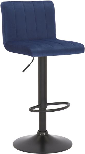 Barhocker NUBEL - Samt Blau 41x49x87 cm | Barstuhl Höhenverstellbar Mit Lehne Drehbar Tresenhocker Tresenstuhl Kneipenhocker Kneipenstuhl