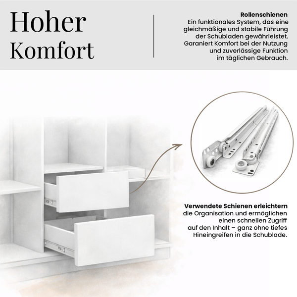 Schwebetürenschrank LUMOS in Grau inkl. Innenausstattung, mit Lamellen-Optik, Weiß, Breite 180 cm, moderner Kleiderschrank - mit Schubladen Bild 10