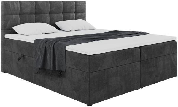 Meblini 'Tapo 1' Boxspringbett mit Bettkasten, Taschenfederkern-Matratze & Topper - Stoff schwarz, 180 x 200 cm