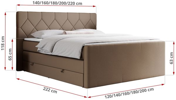 Boxspringbett KING EIGAR, mit einer Doppelmatratze, einem genähten Kopfteil - 160x200 - Braun Kunstleder - H3 Bild 5