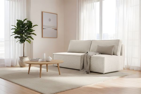Sofa 3-Sitzer AMANDA mit Schlaffunktion in Stoff Poso Altweiß / Speed