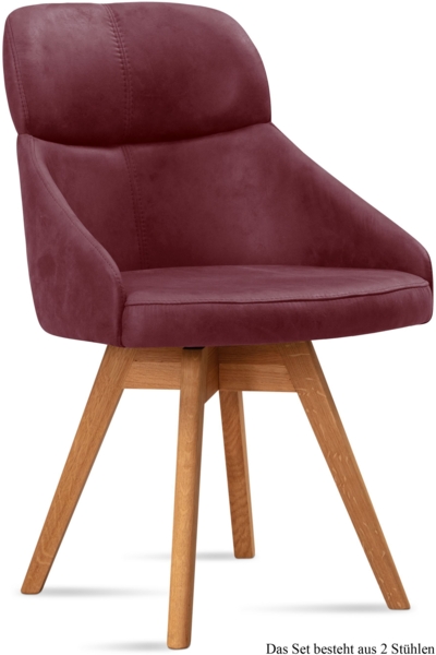 Esszimmerstuhl drehbar (2er-Set) Drala 52x82x63 Eiche geölt/Marsala