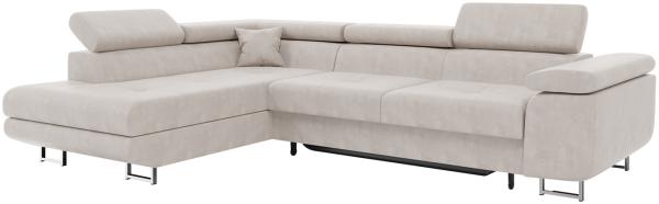 MEBLINI Schlafcouch mit Bettkasten - CARL - 272x202x63cm Links - Beige Samt - Ecksofa mit Schlaffunktion - Sofa mit Relaxfunktion und Kopfstützen - Couch L-Form - Eckcouch - Wohnlandschaft