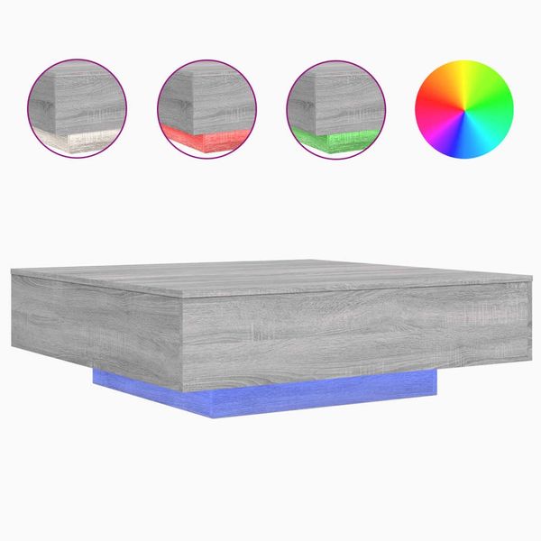 Couchtisch, Sofatisch mit LED-Leuchten Grau Sonoma 100x100x31 cm
