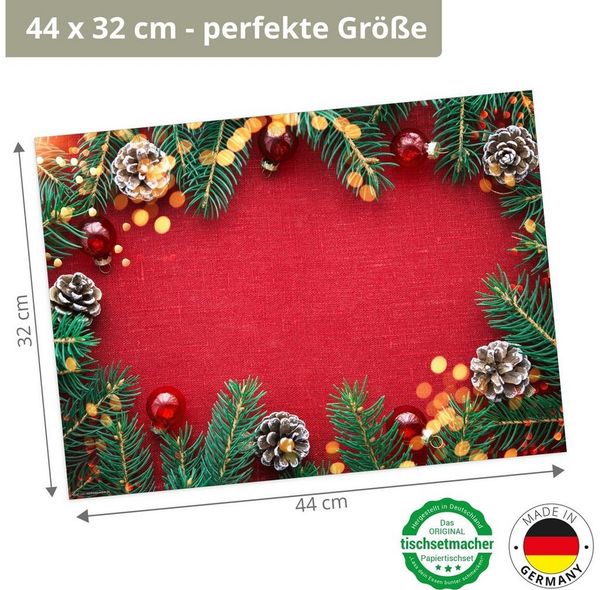Tischsetmacher Platzset Tischsets I Platzsets - Weihnachten - Rote Weihnachtsdecke, (aus Naturpapier in Aufbewahrungsmappe, 12-St, 44 x 32 cm / rot), Made in Germany