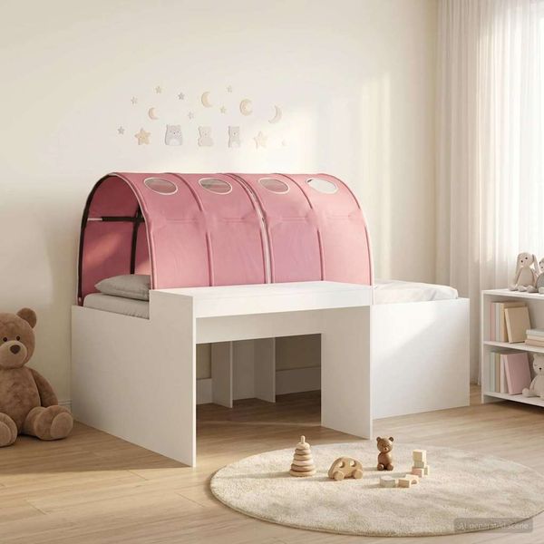 vidaXL Bett mit Tunnel 4 pcs Weiß und Rosa Holzwerkstoff 3423668