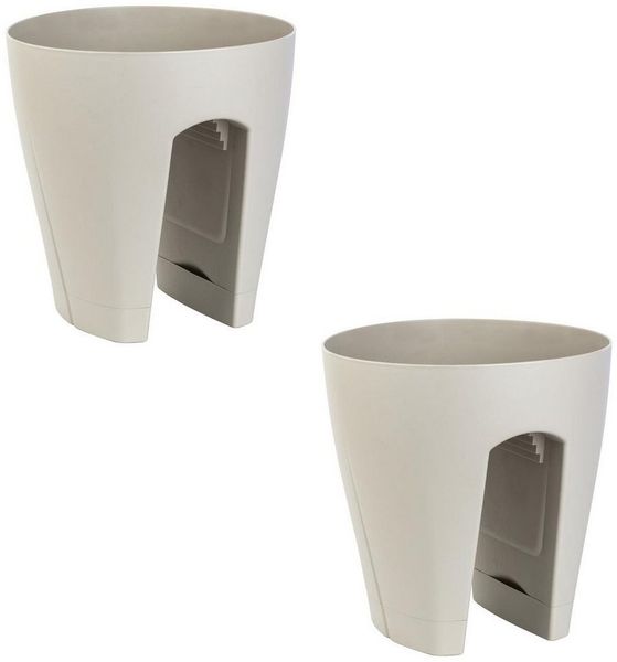 Engelland Blumentopf Geländertopf mit Wasserauffangschalen (Vorteils-Set, 2 St, Fassungsvermögen 9 Liter je Topf), UV-beständig, wetterfest, frostbeständig, ideal für Geländer/Zäune