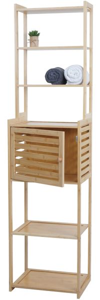 Bambus Regal HWC-O74, Badschrank Badezimmerschrank, Türe Staufächer 165x42x30cm