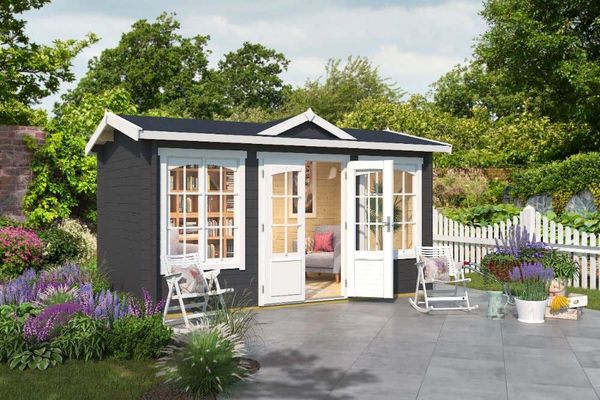 Lasita Maja Gartenhaus Kensington ISO Gartenhaus aus Holz in Rot Holzhaus mit 44 mm Wandstärke Blockbohlenhaus