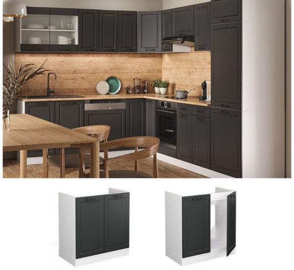 Spülenunterschrank R-Line Anthrazit Landhaus 80 cm ohne Arbeitsplatte Vicco