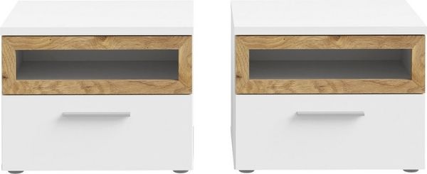 FORTE Nachtkommode 2er Set, 1 Schublade, 1 Fach, weiß, Eiche Dekor - 52x40,8x41,3cm BxHxT Bild 5