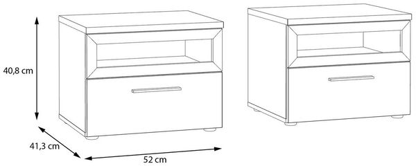 FORTE Nachtkommode 2er Set, 1 Schublade, 1 Fach, weiß, Eiche Dekor - 52x40,8x41,3cm BxHxT Bild 3