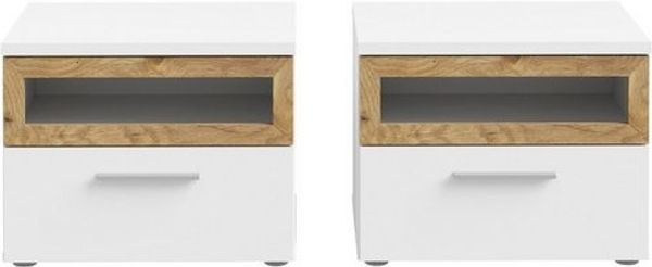 FORTE Nachtkommode 2er Set, 1 Schublade, 1 Fach, weiß, Eiche Dekor - 52x40,8x41,3cm BxHxT Bild 4