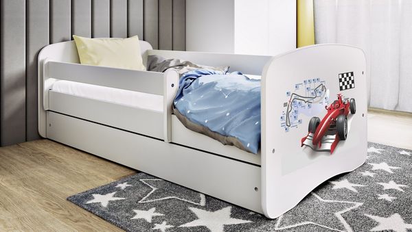 Raumhirsch Furniture Kinderbett 70x140, 80x160, 80x180 cm - Komplettset mit Matratze & Schublade (Bett für Jungs, Einzelbett für Kinder 2–12 Jahre mit Rausfallschutz), verschiedene Farben & Designs