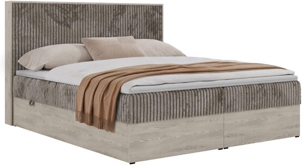 Boxspringbett NORDIC 180 x 200 cm, Doppelbett, Topper Visco, Multipocket-Matratzen H4, holz Optik, Bettkasten, Polsterbett - Hellbraun Cord Bild 7