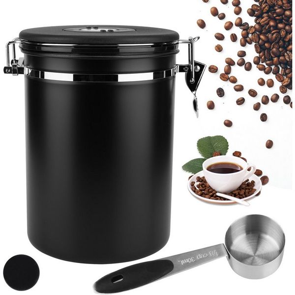 BlingBin Kaffeedose 1,8/2,8L Edelstahl Kaffeebohnen Vorratsdose,Luftdichte Kaffeebehälter, Edelstahl, (1er Set, 1-tlg, 14.8*20.8 cm), Kaffeedose mit CO2-Ventil, Messlöffel & Datumsanzeige für Nüsse Kakao