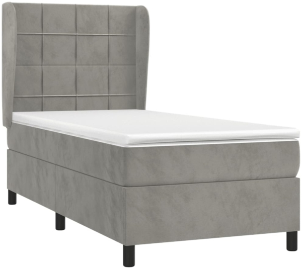 vidaXL Boxspringbett mit Matratze Hellgrau 90x200 cm Samt 3129189 Bild 2