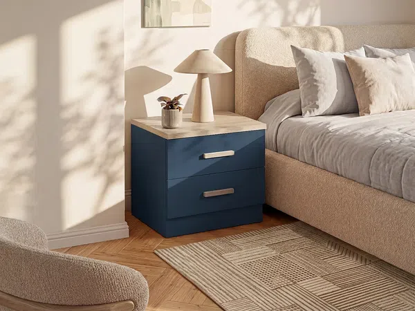 Vente-unique - SKAIDO Bedside table Holz, Platte BlauBeige - B 40 cm x H 50 cm x L 50 cm