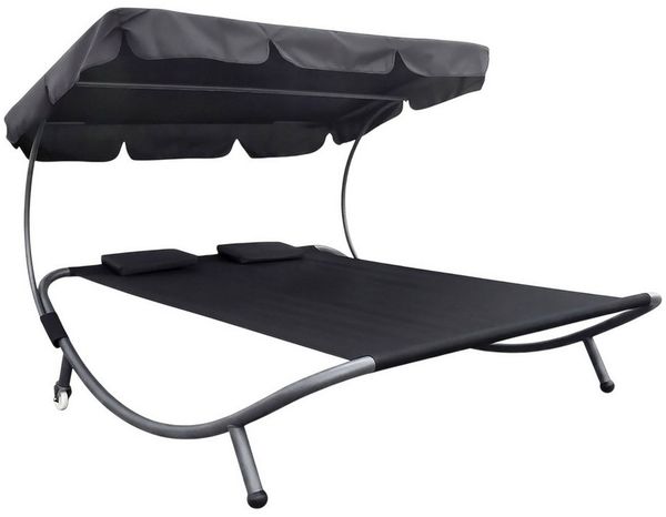 Spetebo Gartenliege Doppel Sonnenliege mit Dach bis 260 kg belastbar – 199x174 cm, Anzahl, 1 St, Stück, Praktische Rollen am Kopfende