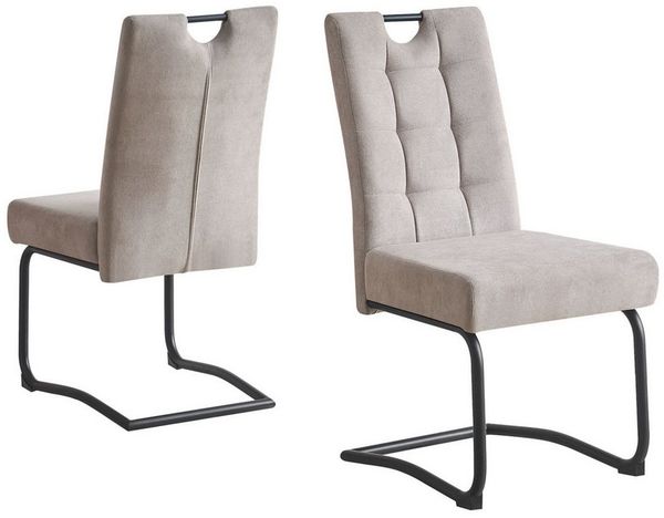 B&D home Esszimmerstühle SOFIA 2er Set | Freischwinger Stühle Schwingstuhl für Esszimmer, Küche, Büro | retro industrial | Webstoff Grau