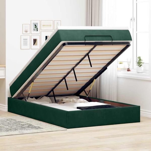 vidaXL Ottoman-Bett mit Matratze Dunkelgrün 120x200 cm Samt 3311180