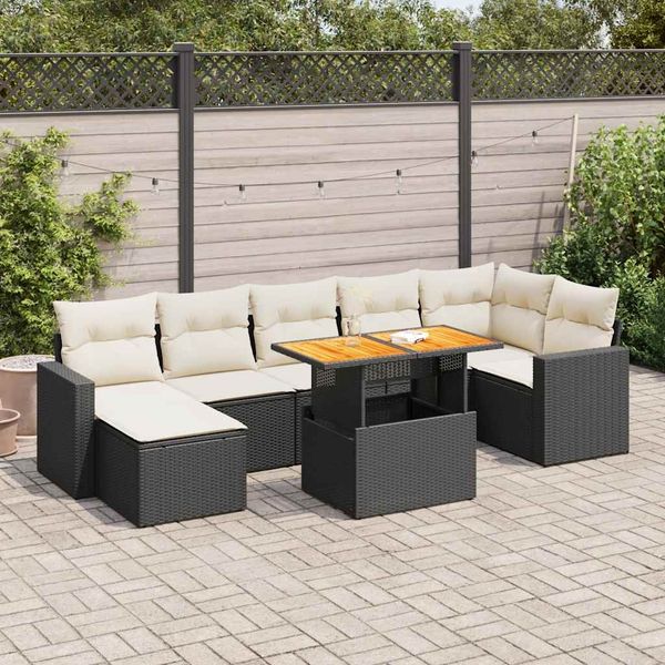 vidaXL 8-tlg. Garten-Sofagarnitur mit Kissen Schwarz Poly Rattan 3327066