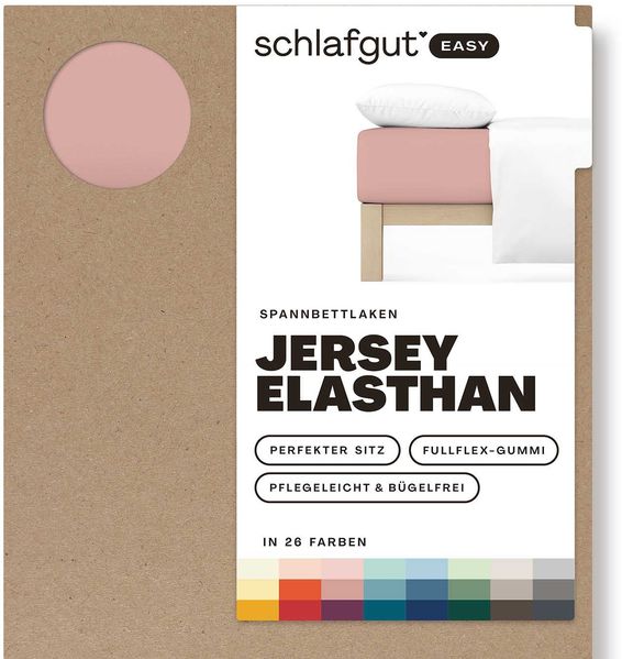 Schlafgut Spannbettlaken EASY JERSEY ELASTHAN Bettlaken, 170 g/m², 95% Baumwolle, 5% Elasthan, Jersey, Gummizug: rundum, (1 Stück), Spannbettlaken bis 30 cm Höhe, bügelfrei, pflegeleicht, perfekter Sitz