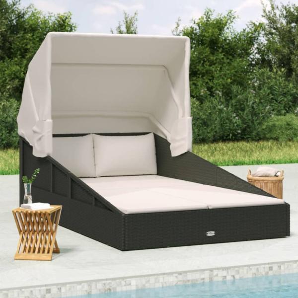 vidaXL Sonnenliege mit Faltdach Schwarz 200x114x128 cm Poly Rattan 362273