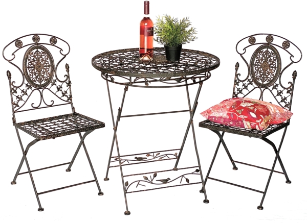 DanDiBo Sitzgruppe Eisen Garten Antik Bistroset AVIS Bistrotisch mit 2 Stühlen klappbar Metall Gartentisch