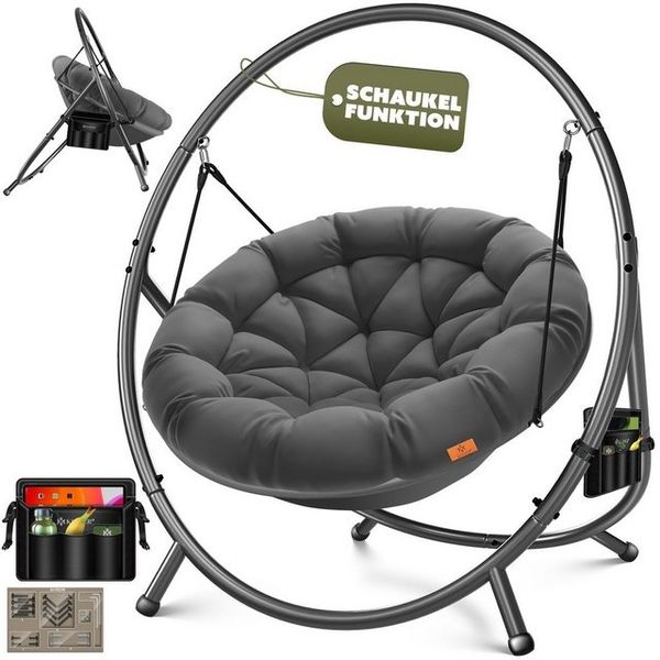 KESSER® Hängesessel mit Gestell BALI Hängeschaukel Hängestuhl bis 150kg für Indoor und Outdoor + Kissen & Seitentasche Hängekorb Stahlgestell & Schaumstoff Sitzpolster ideal für Wohnzimmer & Garten Anthrazit