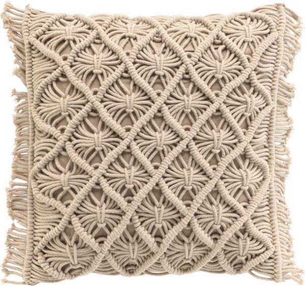 Macosa Home Dekokissen Makramee 40 x 40 cm oder 30 x 50 cm Beige Baumwolle, inkl. Füllung Sofakissen Zierkissen Deko