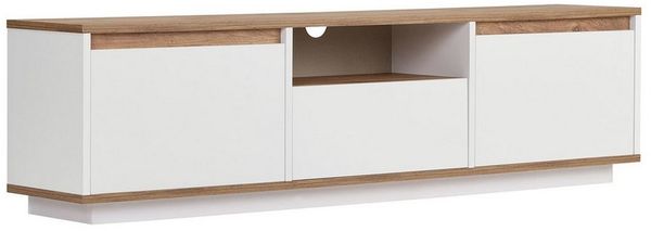 Stilvoller TV-Ständer, Kiefernholz & Weiß, 160 x 42 x 30 cm | 100% melaminbeschichtet, 18 mm stark | Modernes Design
