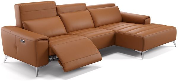 Sofanella Eckcouch BELLA Leder Wohnlandschaft Sofa in Cognac M: 284 x 163 Breite x 100 Tiefe