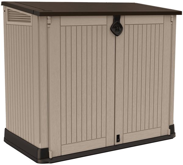 Dmora Gartenschrank Gander, Gartenmöbel, Mehrzweck-Gartenschrank, Container für Balkon oder Garage, 132x72 h114 cm, Beige